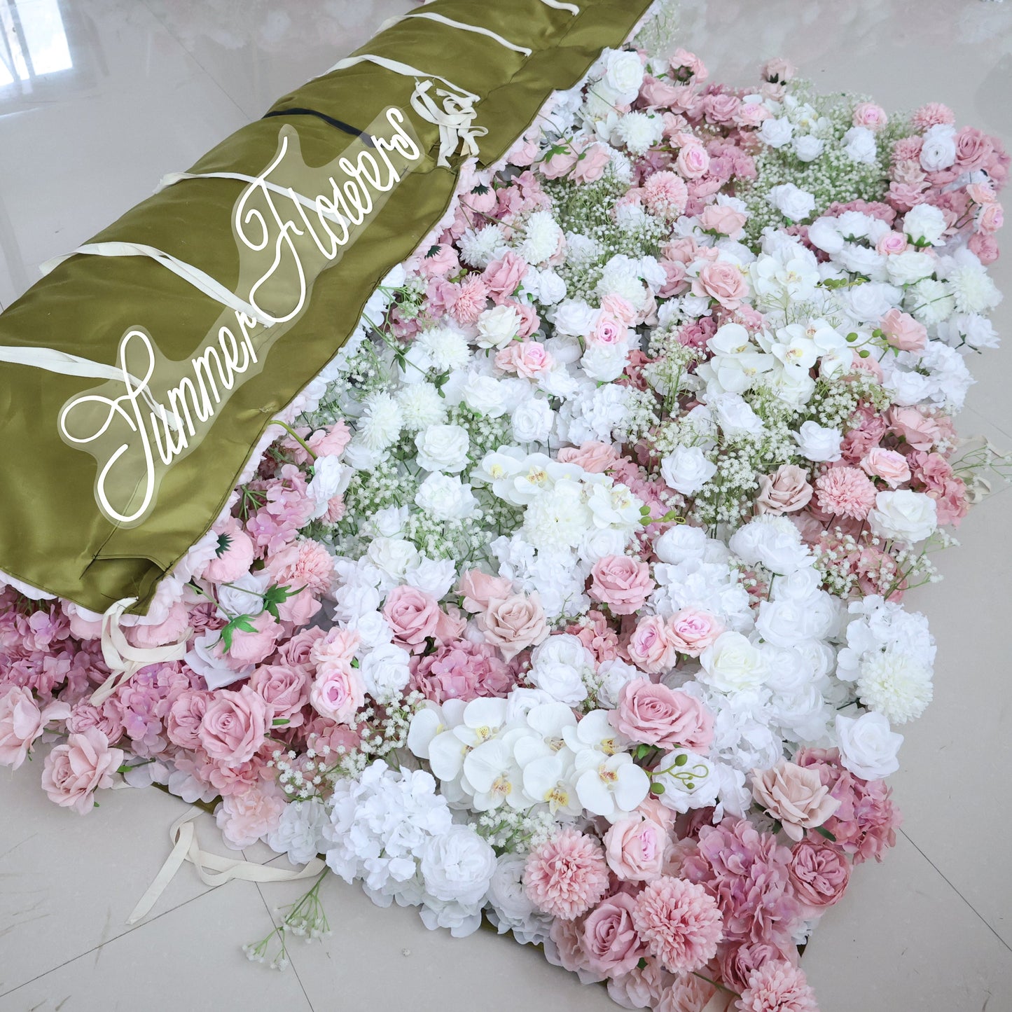 Summer Flower CB-418 8ft*8ft Cloth Back Artificial Flower Wall Roll up Fabric background