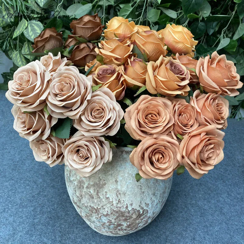 A6999 10pcs 9 Heads/1 Bunch Camellia Rose Artificial Flower Holding Bouquets