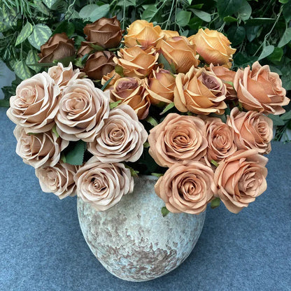 A6999 10pcs 9 Heads/1 Bunch Camellia Rose Artificial Flower Holding Bouquets