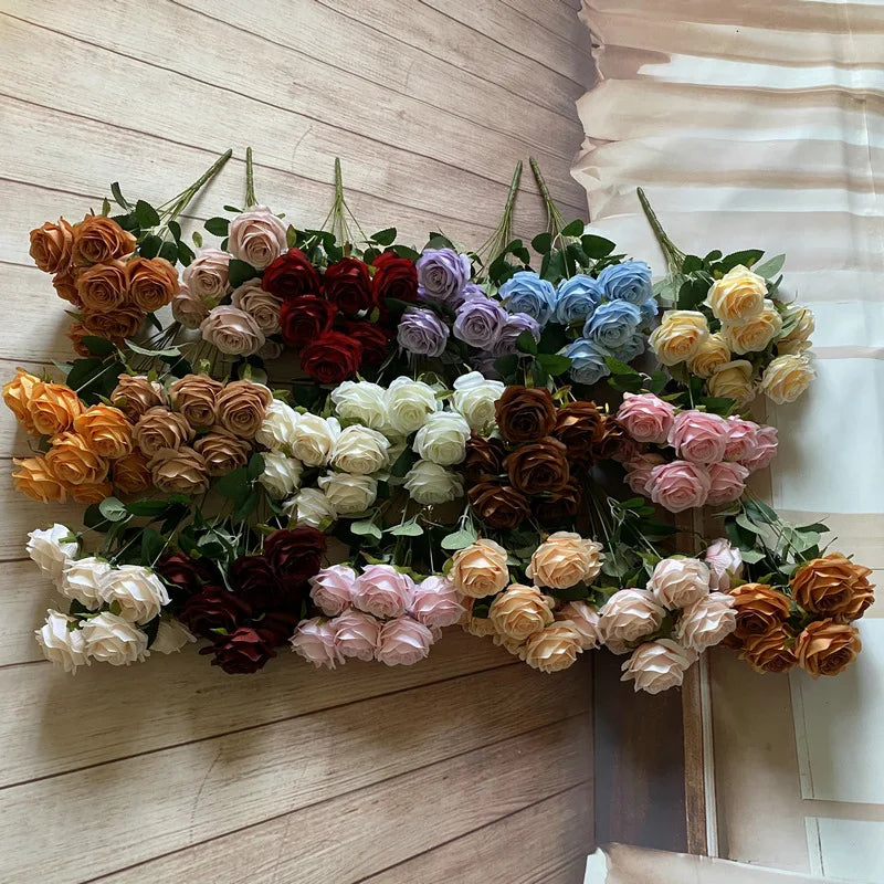 A6999 10pcs 9 Heads/1 Bunch Camellia Rose Artificial Flower Holding Bouquets