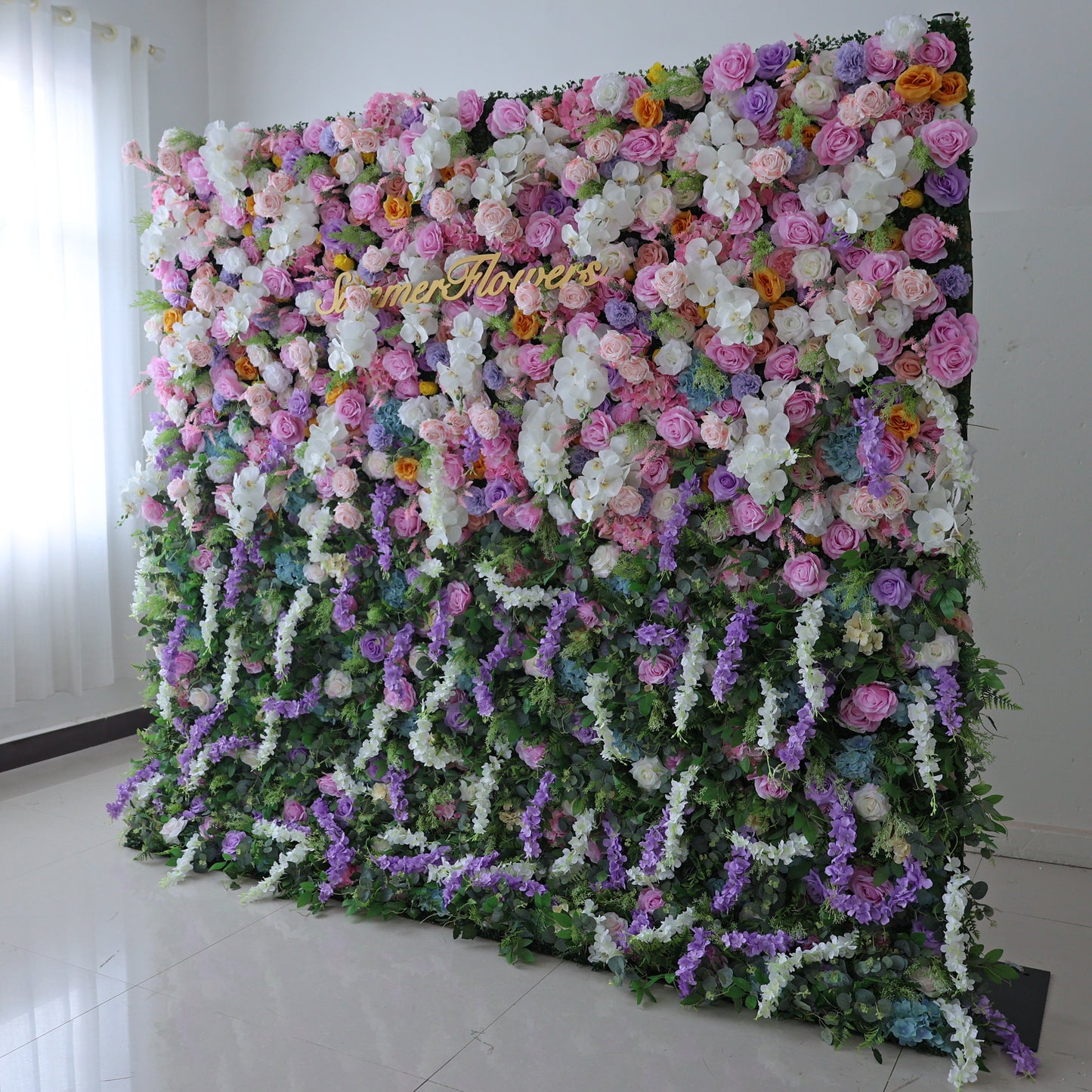 Summer Flower CB-380 8ft*8ft Cloth Back Artificial Flower Wall Roll up Fabric background