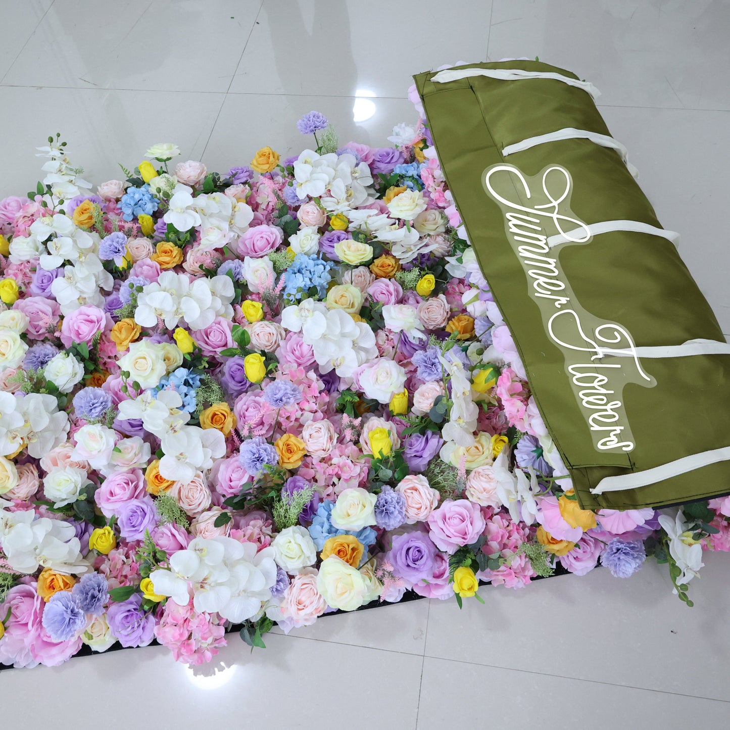 Summer Flower CB-444 8ft*8ft Cloth Back Artificial Flower Wall Roll up Fabric background