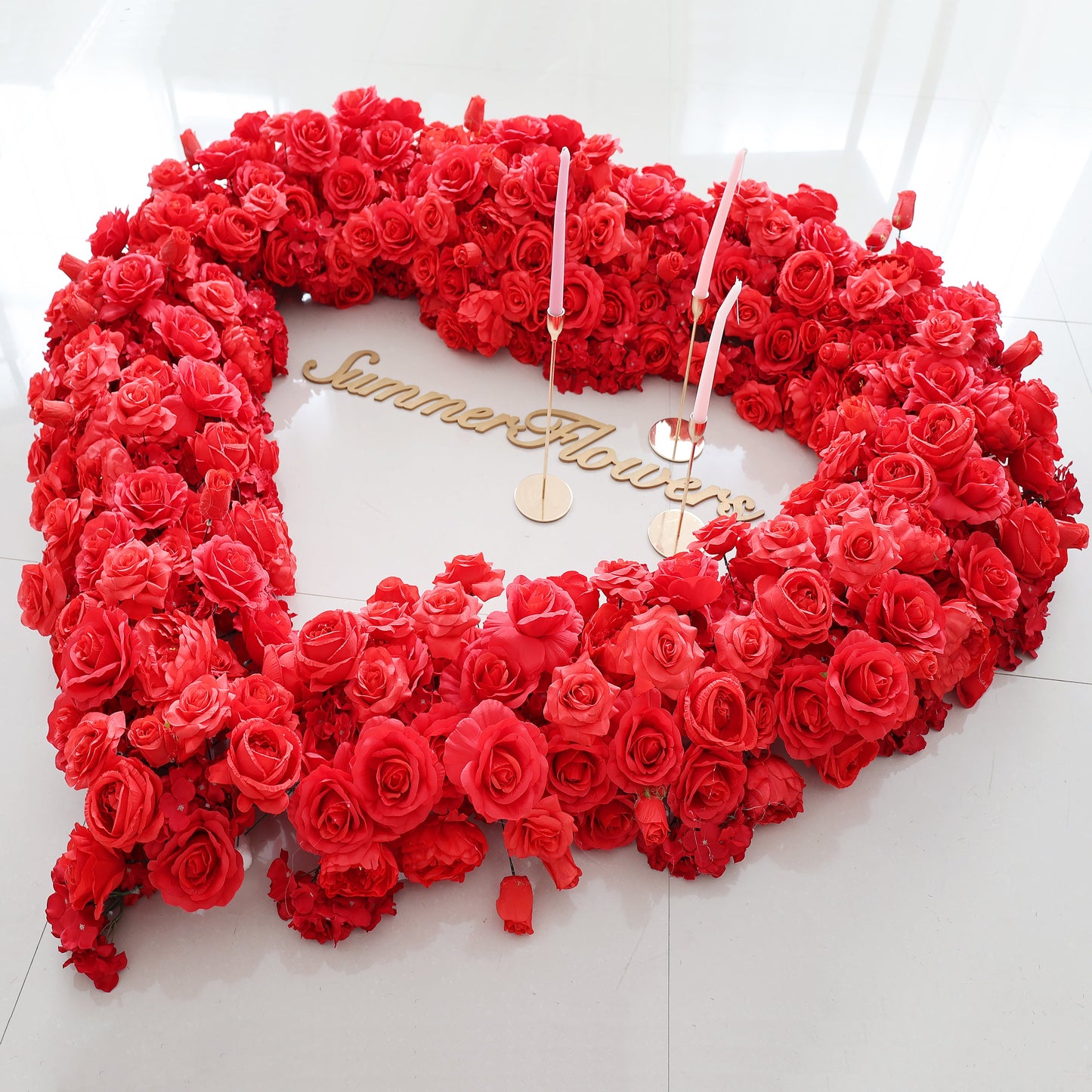 FR-002-40 Custom Artificial Silk Pink Flower Runner Rose Floor Table Flower Runner For Wedding Arrangement Decoration