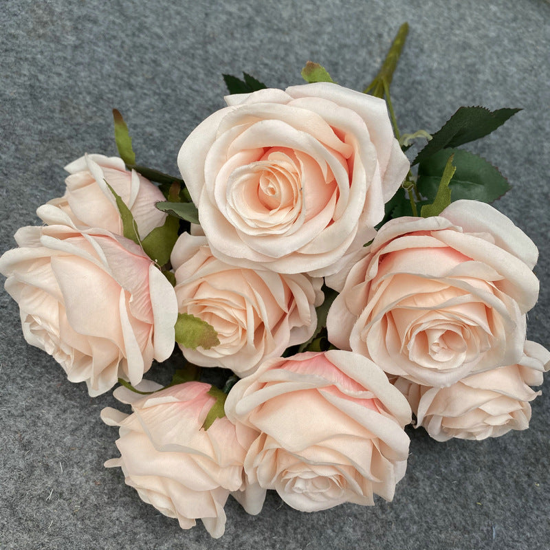 A6999 10pcs 9 Heads/1 Bunch Camellia Rose Artificial Flower Holding Bouquets