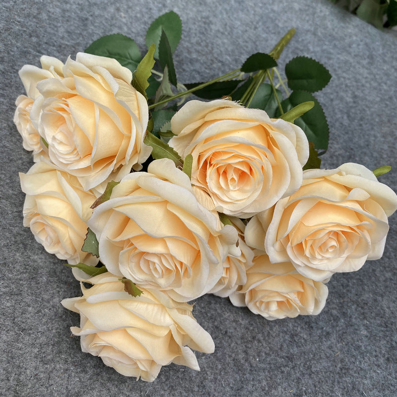 A6999 10pcs 9 Heads/1 Bunch Camellia Rose Artificial Flower Holding Bouquets