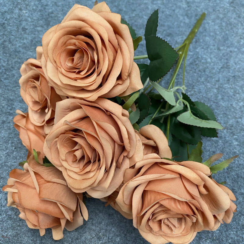 A6999 10pcs 9 Heads/1 Bunch Camellia Rose Artificial Flower Holding Bouquets