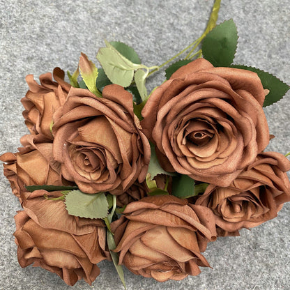 A6999 10pcs 9 Heads/1 Bunch Camellia Rose Artificial Flower Holding Bouquets