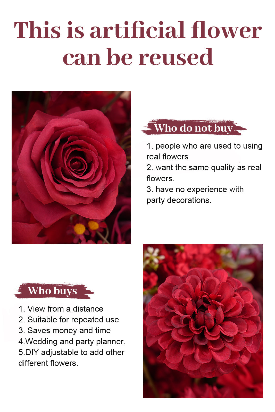 A8966 2pcs Burgundy Red Table Centerpieces Aisle Flower Wedding Banquet Supplies