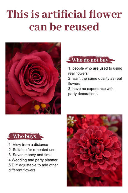 A8966 2pcs Burgundy Red Table Centerpieces Aisle Flower Wedding Banquet Supplies