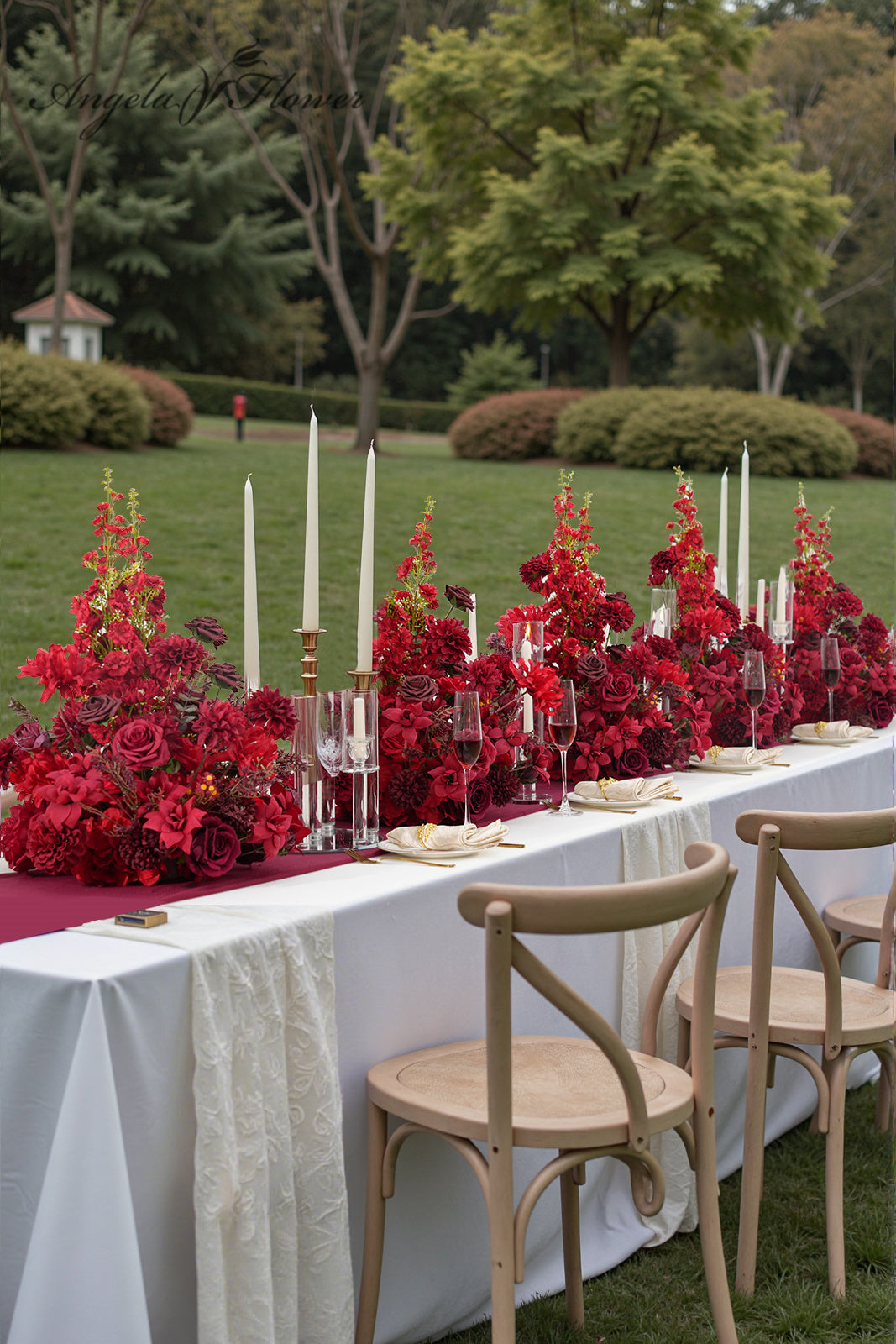 A8966 2pcs Burgundy Red Table Centerpieces Aisle Flower Wedding Banquet Supplies
