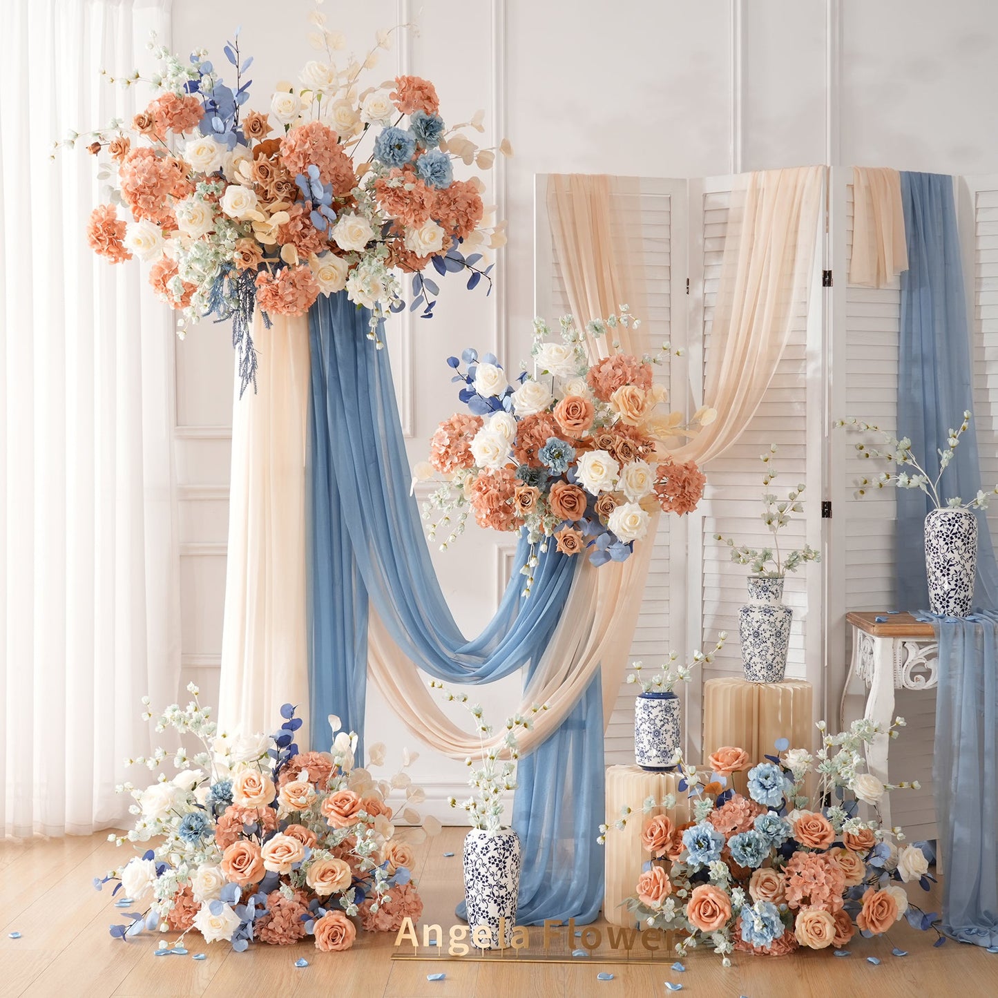 A9048 Luxury Coffee Blue Hang Flower Road Lead Floral Wedding Scene Event Decor