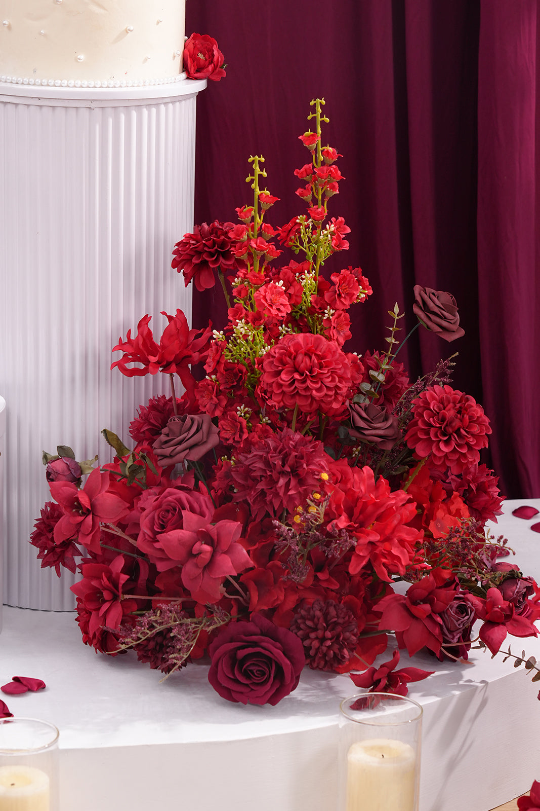 A8966 2pcs Burgundy Red Table Centerpieces Aisle Flower Wedding Banquet Supplies