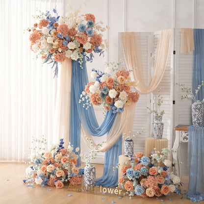 A9048 Luxury Coffee Blue Hang Flower Road Lead Floral Wedding Scene Event Decor