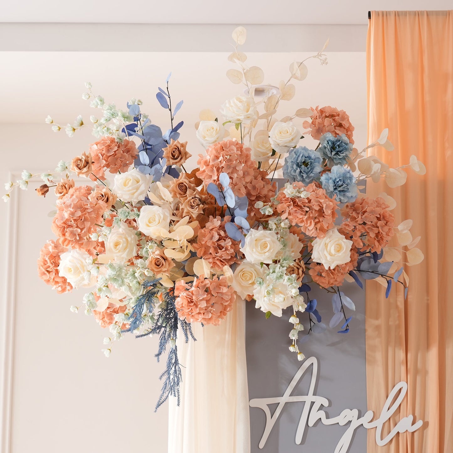 A9048 Luxury Coffee Blue Hang Flower Road Lead Floral Wedding Scene Event Decor