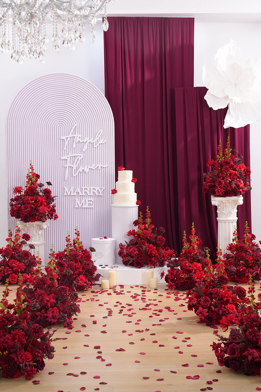 A8966 2pcs Burgundy Red Table Centerpieces Aisle Flower Wedding Banquet Supplies