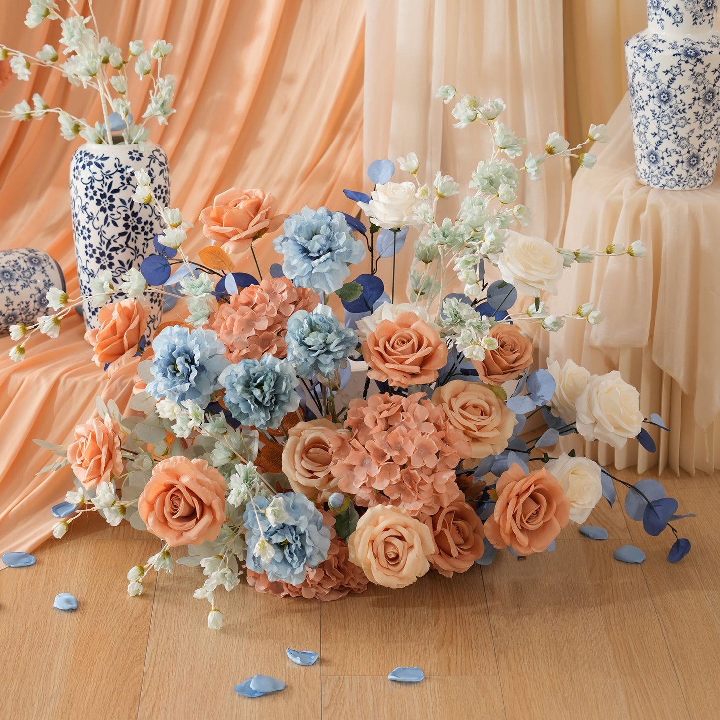 A9048 Luxury Coffee Blue Hang Flower Road Lead Floral Wedding Scene Event Decor