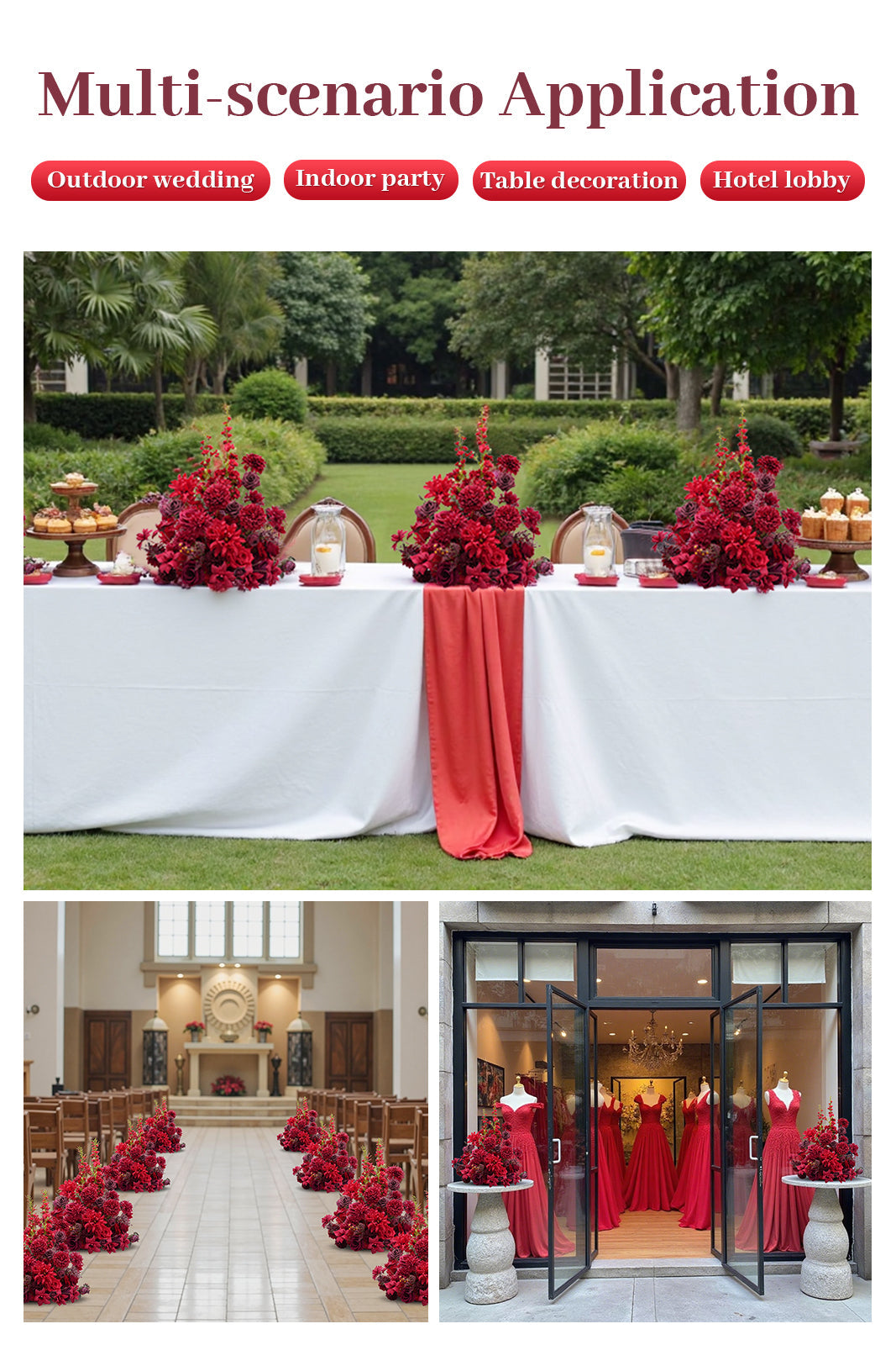 A8966 2pcs Burgundy Red Table Centerpieces Aisle Flower Wedding Banquet Supplies