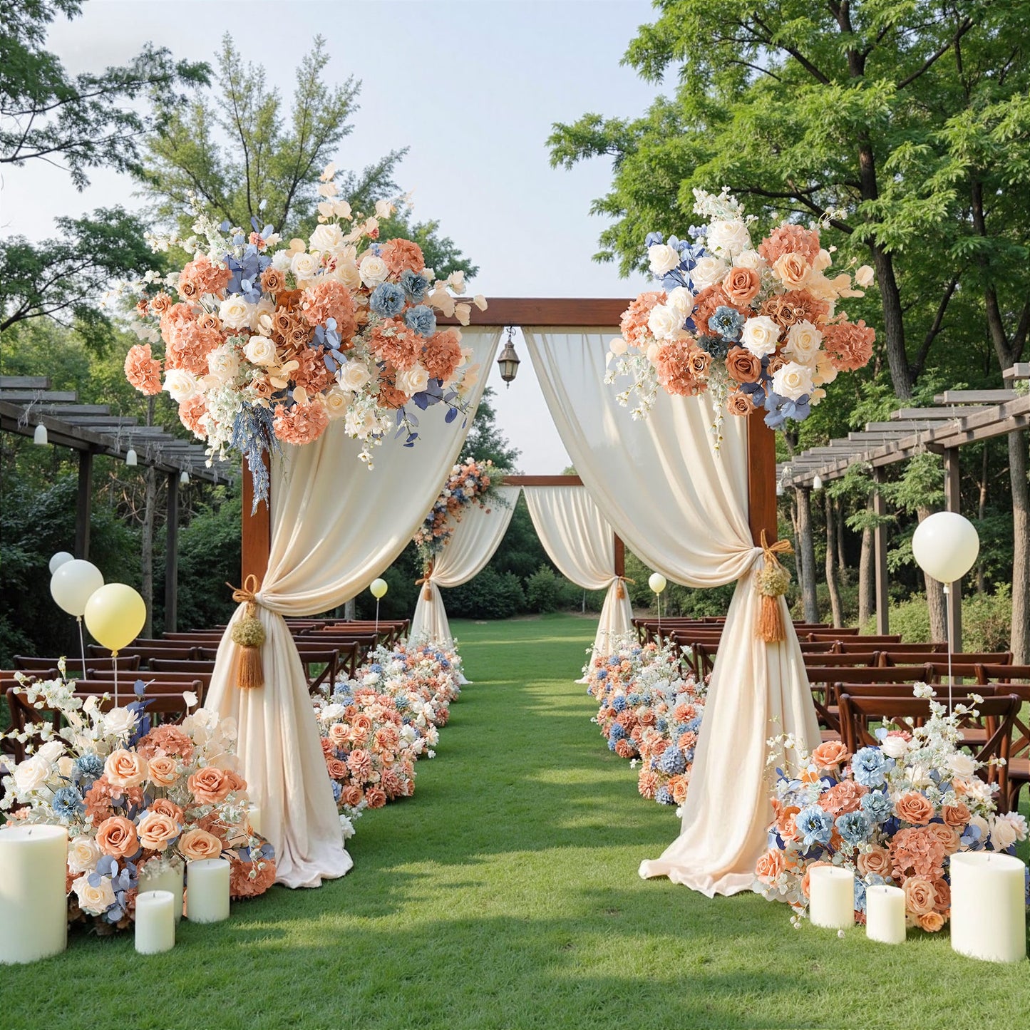 A9048 Luxury Coffee Blue Hang Flower Road Lead Floral Wedding Scene Event Decor